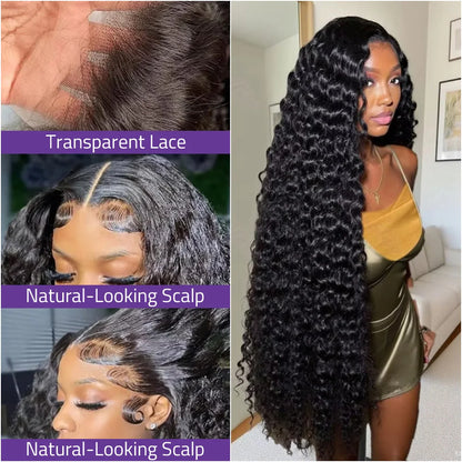 Natural Color Hair Wig 360 Full Lace Front Wig 18-38 Inch Deep Wave 13x6 HD Lace Front Wig 100% Human Hair For Women 200 Density