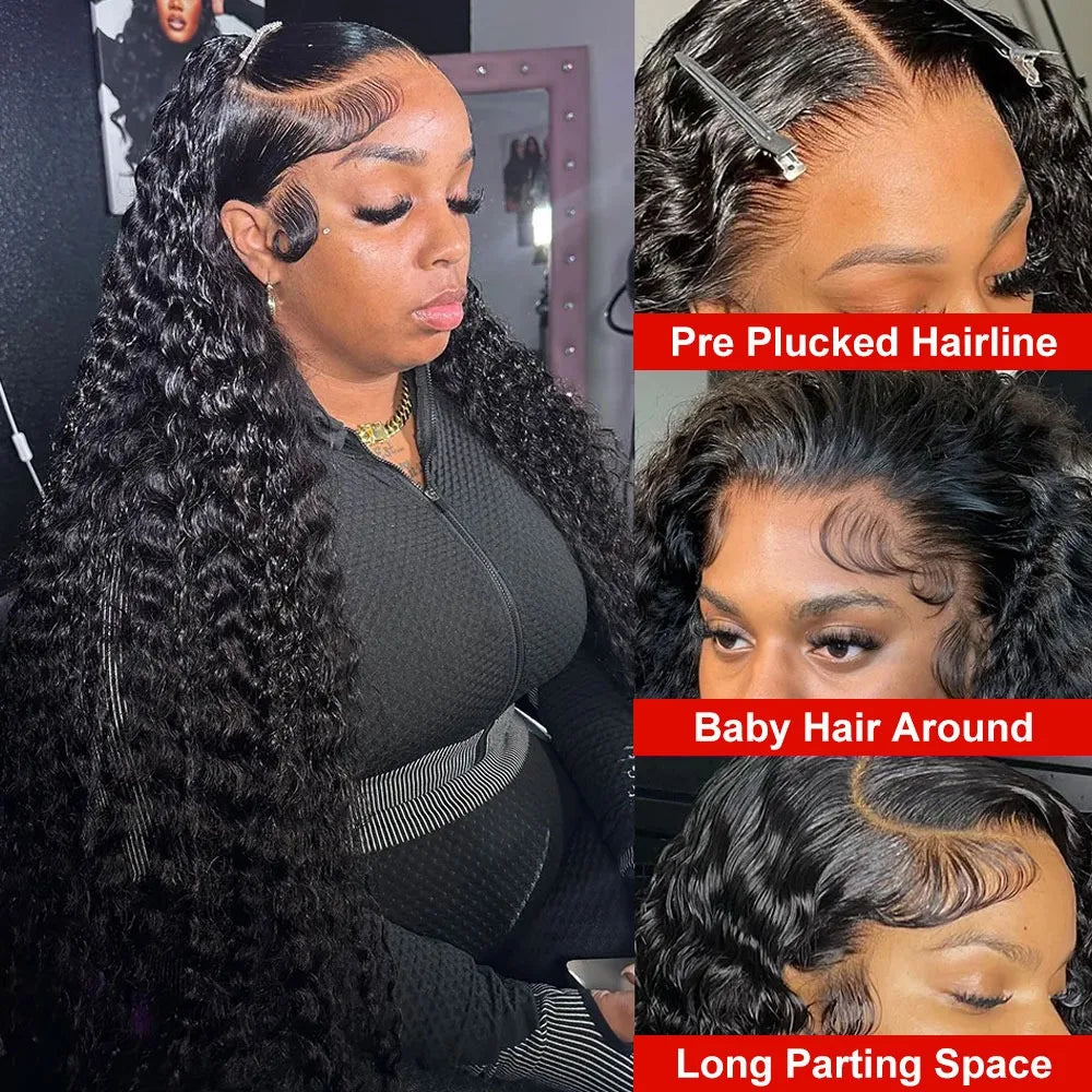 13x6 Hd Lace Wig Human Hair Curly Wig For Women 30 38 Inch Brazilian Pre Plucked 13x4 Deep Wave Lace Frontal Wigs 200 Density