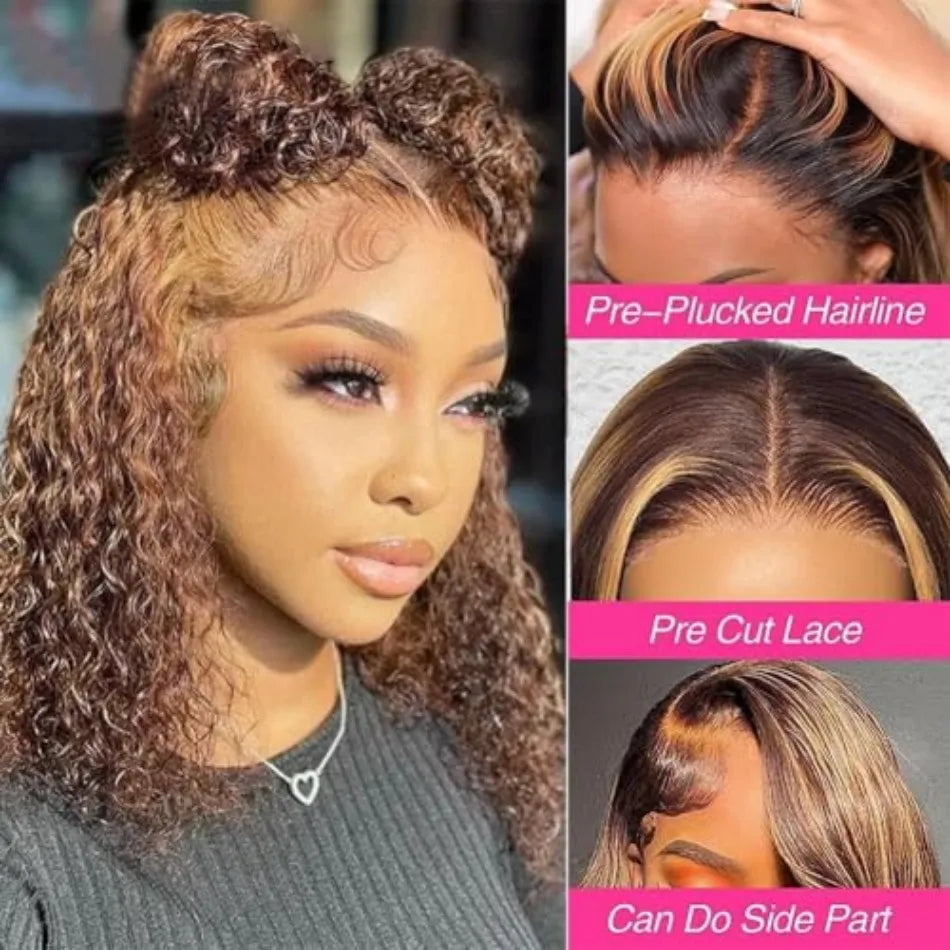 Wigs Human Hair Pre Plucked P4/27 Highlight Ombre Bob Wig Human Hair Honey Blonde Deep Wave HD Lace Front Wig 5x5 Glueless Wigs