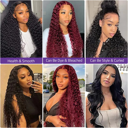 40 Inch Deep Wave Lace Front Wig 13x6 HD Lace Frontal Pre-Plucked Deep Curly Wig 100% Natural Black Human Hair 360 Full Lace Wig