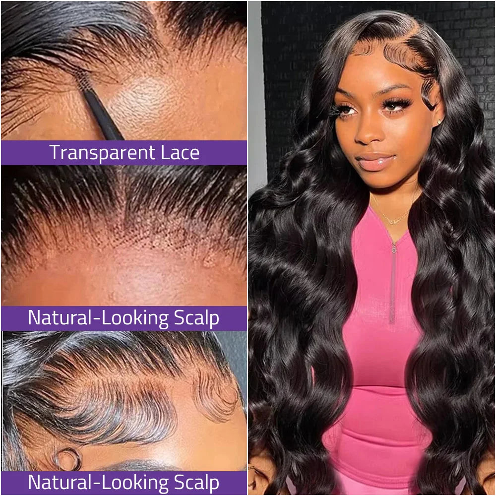 220 Density Black Body Wave Lace Wigs 13x4 and 13x6 HD Lace 40 Inch Wig 5x5 Gluless Transparent Lace Pre-plucked Human Hair Wigs