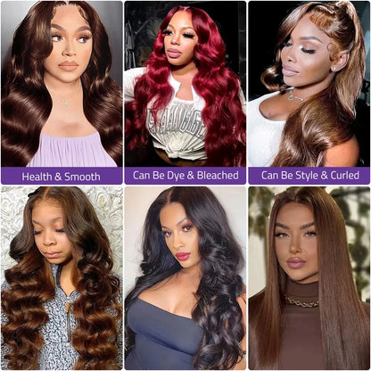 13x6 Chocolate Brown Color Front Lace Wig 40 Inch Body Wave Lace Frontal Wigs 100% Pre-plucked Human Hair 13x4 HD Front Lace Wig
