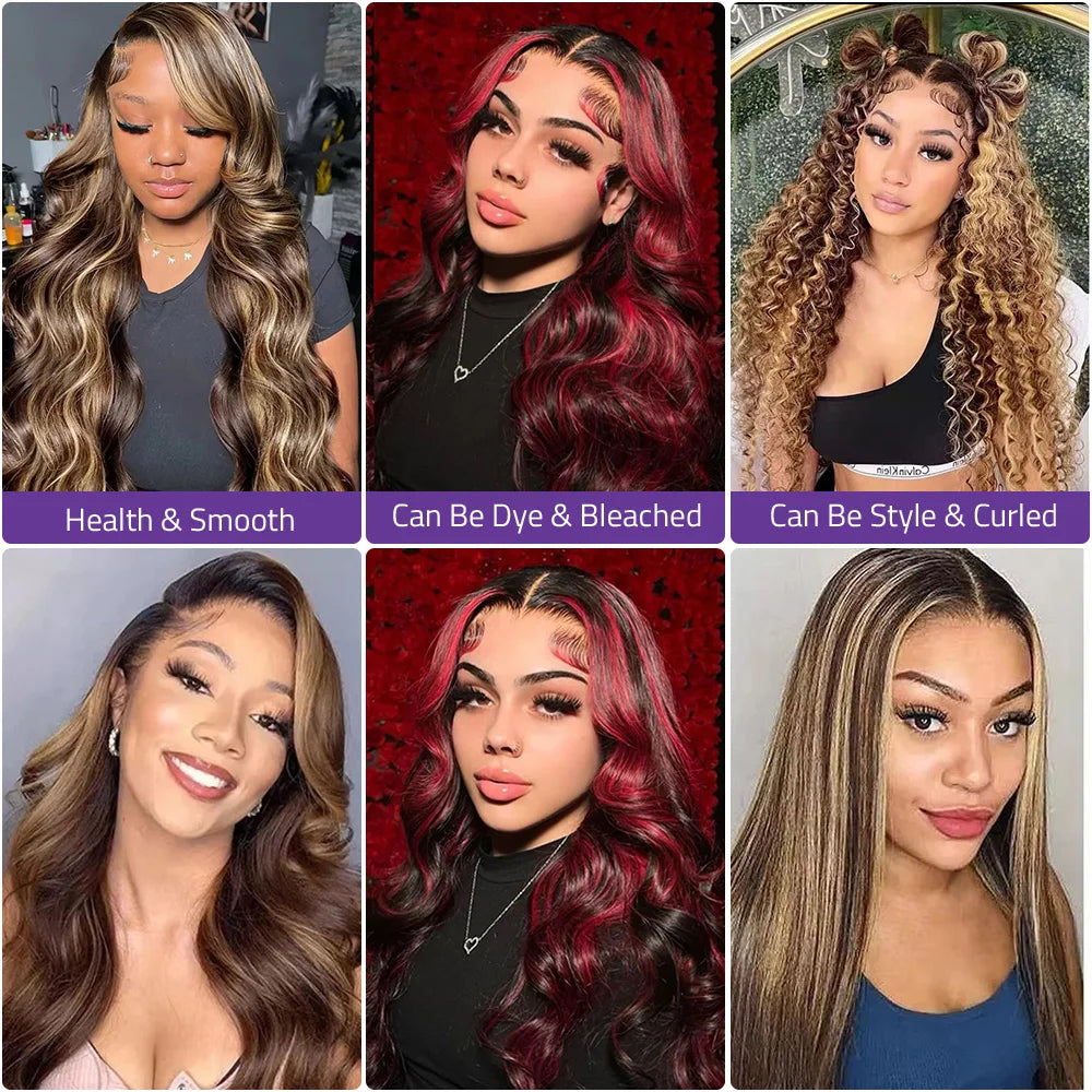 4/27 Body Wave Lace Front Wig 13x6 HD Transparent Lace 13x4 Highlight Lace Wig Human Hair Honey Blonde 200% Density For Woman.