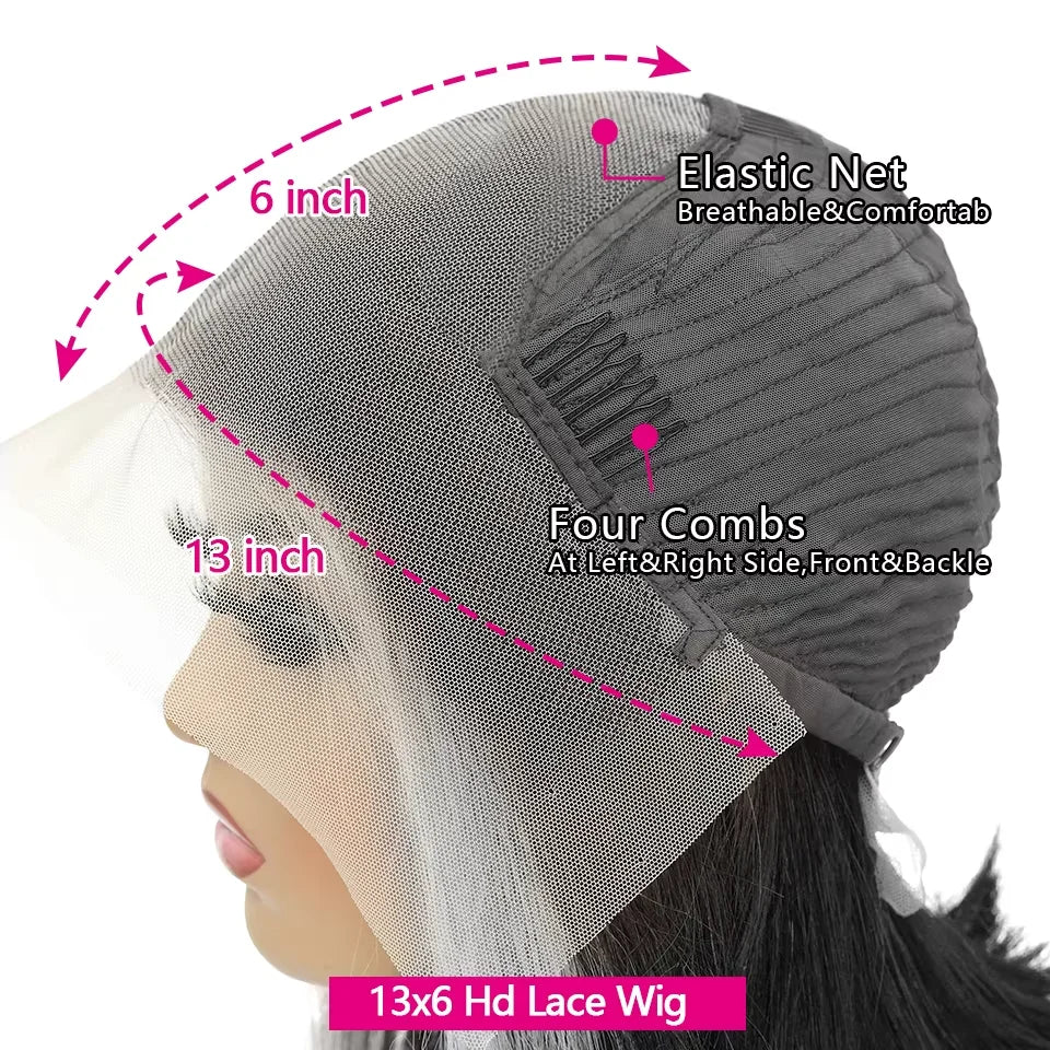 Brazilian Human Hair Wigs 13x4 13x6 HD Transparent  Lace Wigs 200% Density Natural Color Straight wigs For Women Can Be Dyed