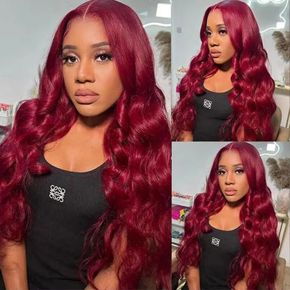 99j Burgundy Body Wave Lace Wig 13x6 Transparent Lace Front Human Hair Wig 13x4  HD Lace 18-40 Inch Brazilian Hair Wig For Women