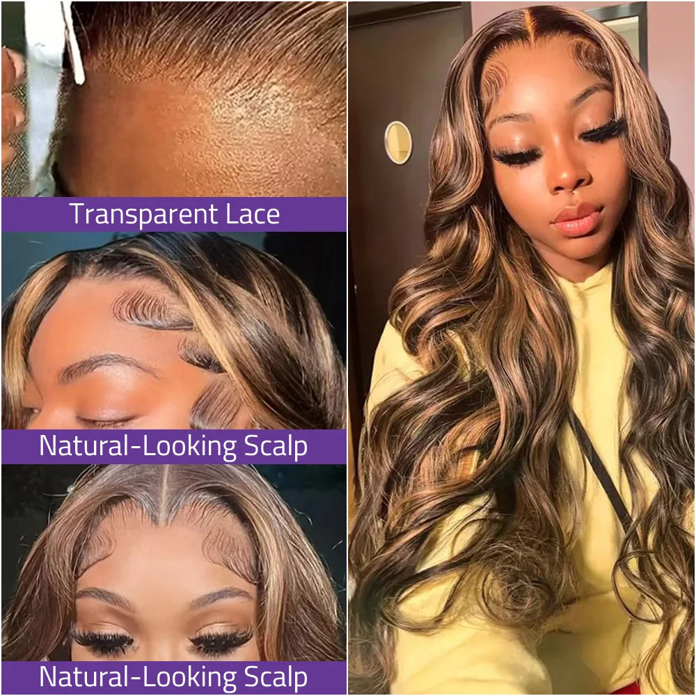 18-40 Inch Body Wave P4/27 Highlight 13x4 Frontal Lace Wig Pre-plucked 200% Density Human Hair 13x6 Lace Front Honey Blonde Wig