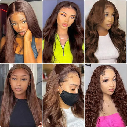 Chocolate Brown Straight Lace Front Wigs 13x6 HD Transparent Lace Frontal Wig Pre Plucked Remy 13x4 Brazilian Human Hair Wigs