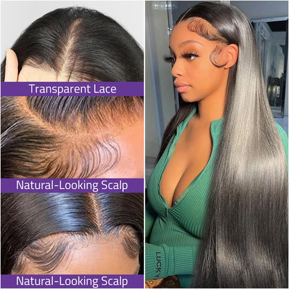 100% Brazilian Human Hair Wig 38 Inch Bone Straight 13x6 HD Lace Front Human Hair Wig 360 Full Transparent Lace Pre Plucked Wig.