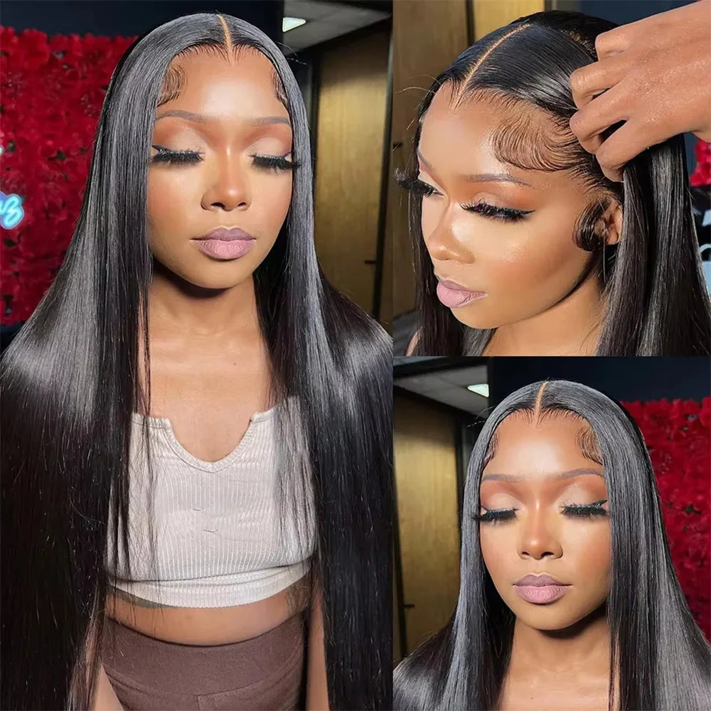 220 Density Black Bone Straight 13x6 and 13x4 HD Transparent Lace Front Wig 40 Inch Wig For Women 100% Brazilian Human Hair Wigs