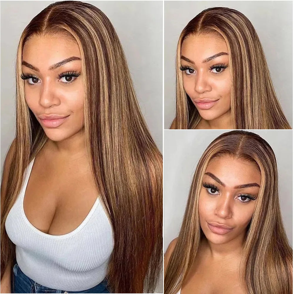 P4/27 Highlight Bone Straight Lace Front Wig 200% Density 13x4 and 13x6 Transparent HD Lace Front 100% Human Hair Wigs For Woman
