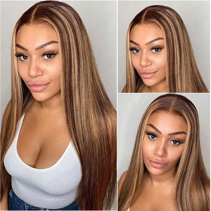 P4/27 Highlight Bone Straight Lace Front Wig 200% Density 13x4 and 13x6 Transparent HD Lace Front 100% Human Hair Wigs For Woman