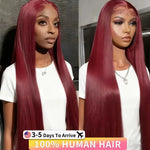 40 Inch 99j Burgundy Straight Wig 13x6 HD Transparent Frontal Lace Wig 13x4 Lace Front 100% Pre-Plucked Brazilian Human Hair Wig