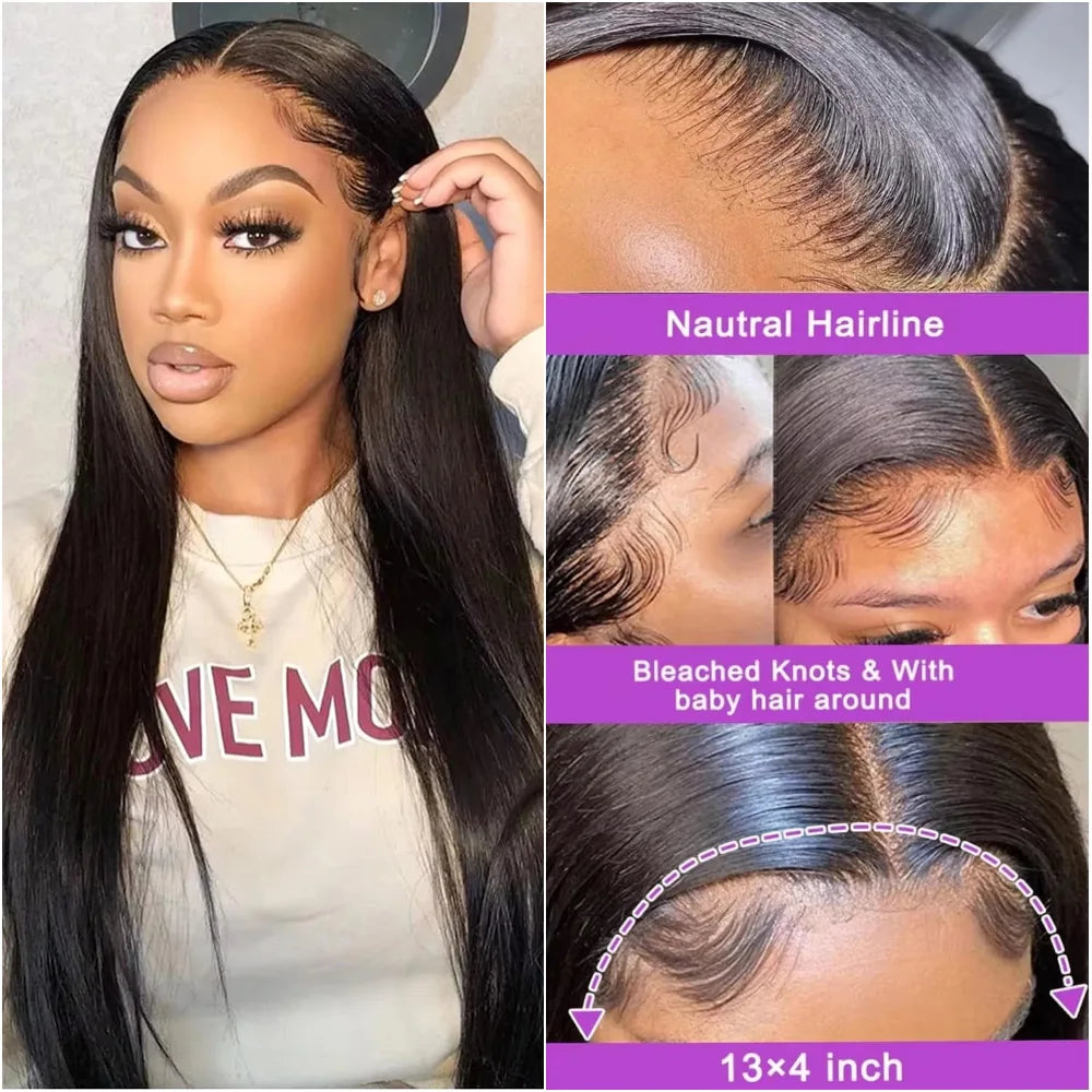 13x6 HD Lace Front Human Hair Wigs Straight 13x4  Transparent Lace Frontal Human Hair Wigs Pre Plucked 200Density Wigs For Women