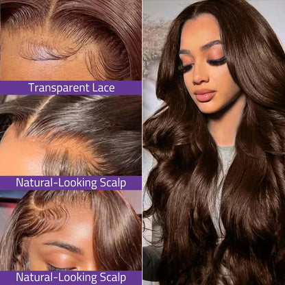 Chocolate Brown Body Wave Lace Frontal Wig 36 Inch HD Lace Wig 100%  Human Hair Wig Transparent Lace Suitable For Any Skin Color