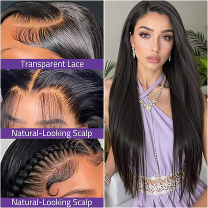 100% Brazilian Human Hair Natural Black Wigs 13x6 Transparent Lace Bone Straight Wig 40 Inch 13x6 HD Lace Frontal Wigs For Women