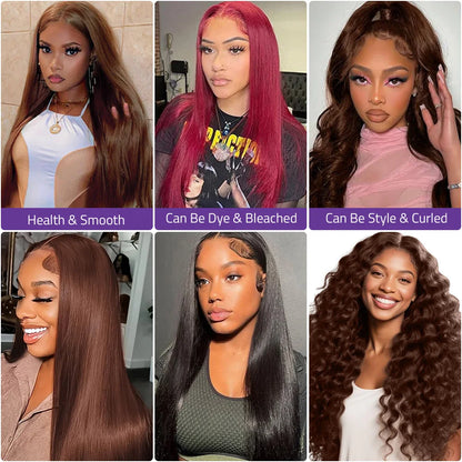 13x4 Transparent Lace Front Wigs Chocolate Brown Straight Human Hair Wig For Women 13x6 Hd Lace Frontal Wig Can Curled And Dyed.