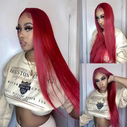 40 Inch 99j Burgundy Straight Wig 13x6 HD Transparent Frontal Lace Wig 13x4 Lace Front 100% Pre-Plucked Brazilian Human Hair Wig