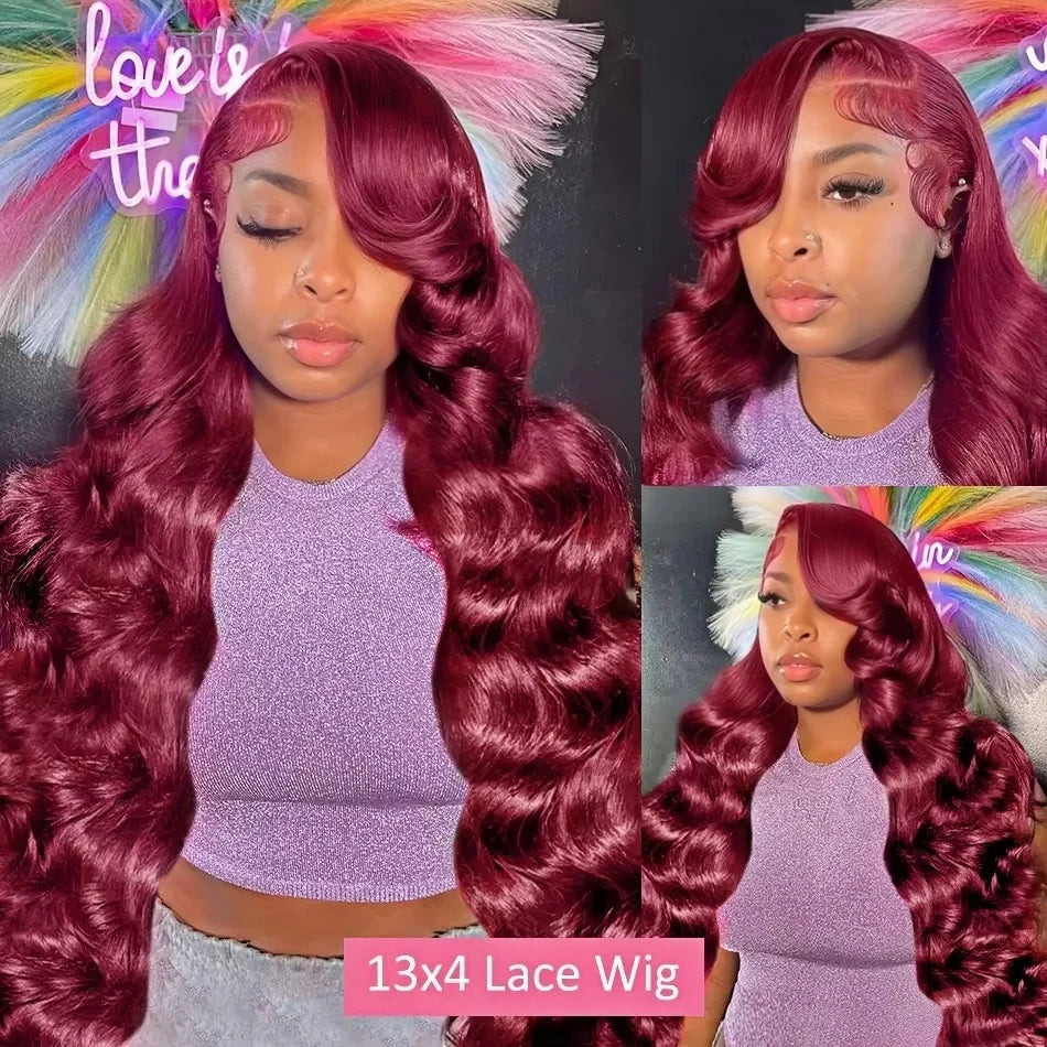 99j Burgundy Lace Front Wigs Human Hair 13x6 Hd Transparent For Black Women Body Wave Lace Front Pre Plucked Human Hair Wigs