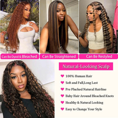 Deep Wave Highlight Wig Human Hair P1B/30 Ombre Human Hair Wig Pre Plucked 13x4 Curly Lace Front Wigs 200 Density For Women Remy