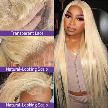 40Inch Bone Straight Blonde 613 Human Hair Lace Wig 13x6 and 13x4 Transparent Lace Front Wig Pre-Plucked Brazilian Remy Hair Wig