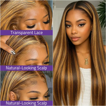 18-40 Inch 13x4 Frontal HD lace 427 highlight Color Remy Hair Wig 200 Density Bone straight human hair 13x6 Transparent Lace wig