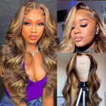 P4/27 Highlight Ombre Wig Human Hair Body Wave HD Transparent Lace Front Wigs Human Hair 200% Density Wigs Pre Plucked For Women