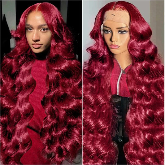 Hd Lace Frontal Wig 99j Burgundy 100% Human Hair Lace Wig 13x4 13x6 Pre Plucked Transparent Lace Colored Body Wave Wig For Women