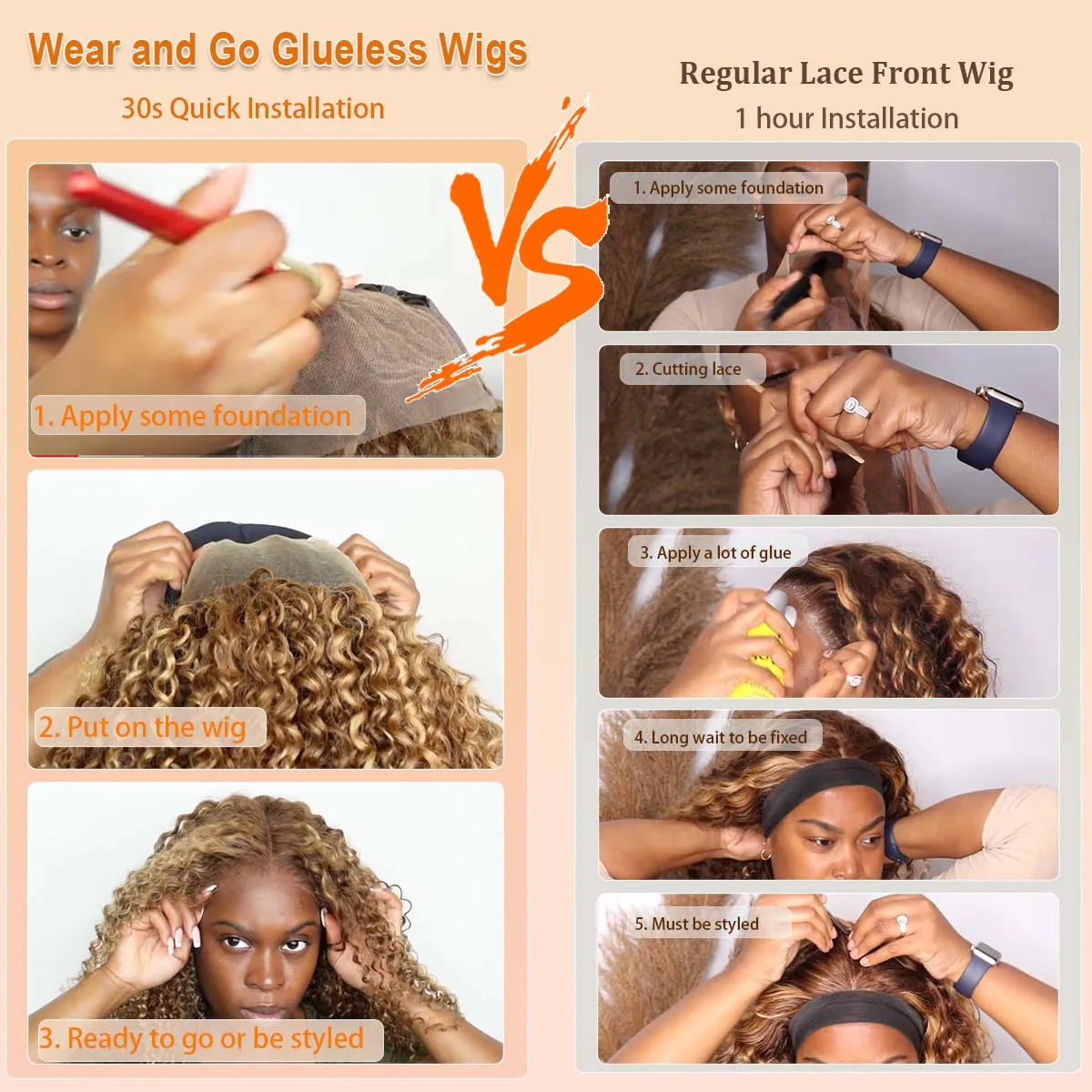 427 Bob Curly Wigs Human Hair Glueless Wear And Go Pre Plucked Pre Bleached Pre Cut Deep Wave Lace Front With 220 Density 10”