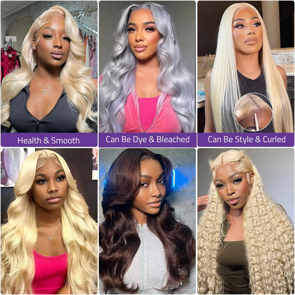 613 Honey Blonde Human Hair Wig,13x6 HD Lace Frontal, 200% Density, Body Wave Style, 13x4 Transparent Lace Front Wig for Women.