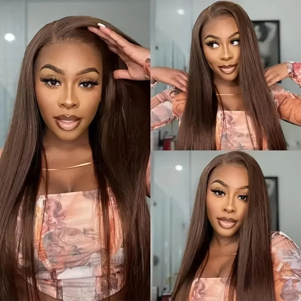 40 Inch Chocolate Brown Straight 13x4 HD Lace Front Wig 100% Human Hair 13x6 Transparent  Lace Frontal Wig Pre-Plucked Brown Wig