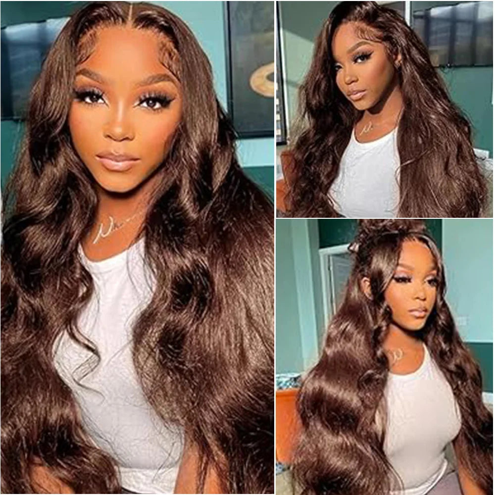 36 Inch Chocolate Brown Body Wave HD Lace Front Human Hair Wig Brazilian 13x6 Lace Frontal Wigs Preplucked for Women 200 Density