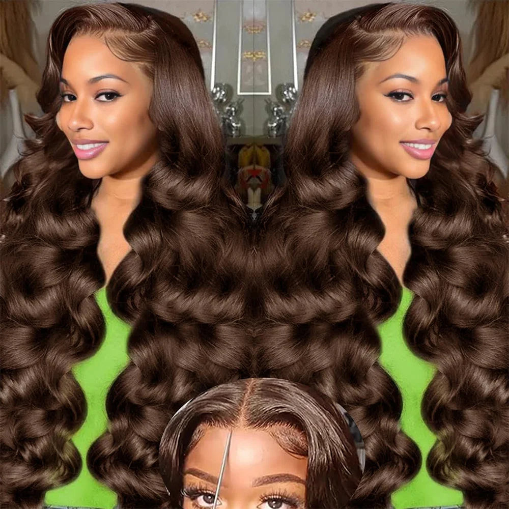 100% Human-Hair Wigs #4 Body Wave Wig Chocolate Brown Lace Wig 13x4 HD Lace Frontal Wig 13x6 Transparent Lace Pre plucked Wig !