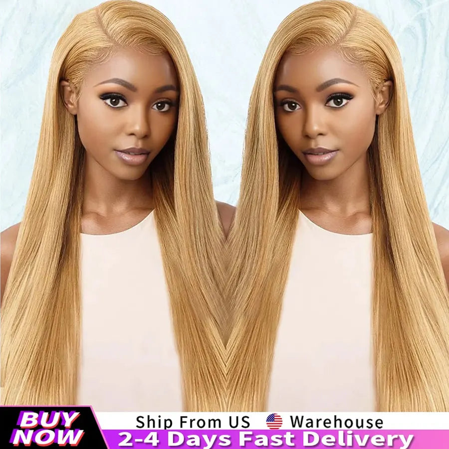 13x6 Deep Wave Lace Front Wigs Human Hair Honey Blonde HD Transparent Lace Frontal Wigs Human Hair #27 Curly Wigs Human Hair Wig