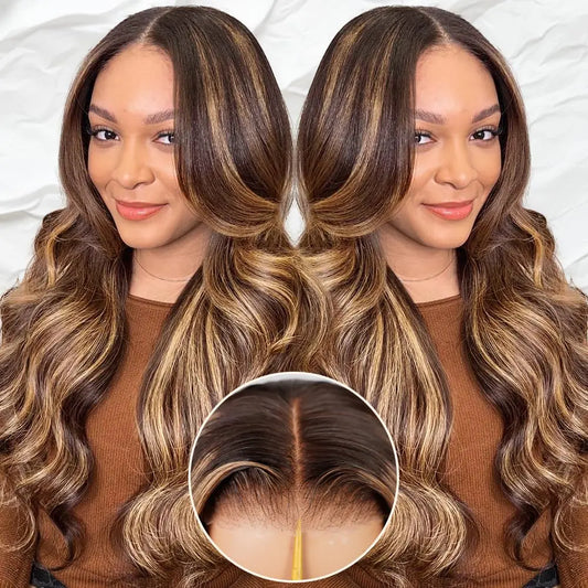 36 Inch Highlight Body Wave Human Hair Wig P4/27 Honey Blonde 13x6 HD Lace Frontal Wig 13x4 Lace Front Wig Curly Wig 200 Density