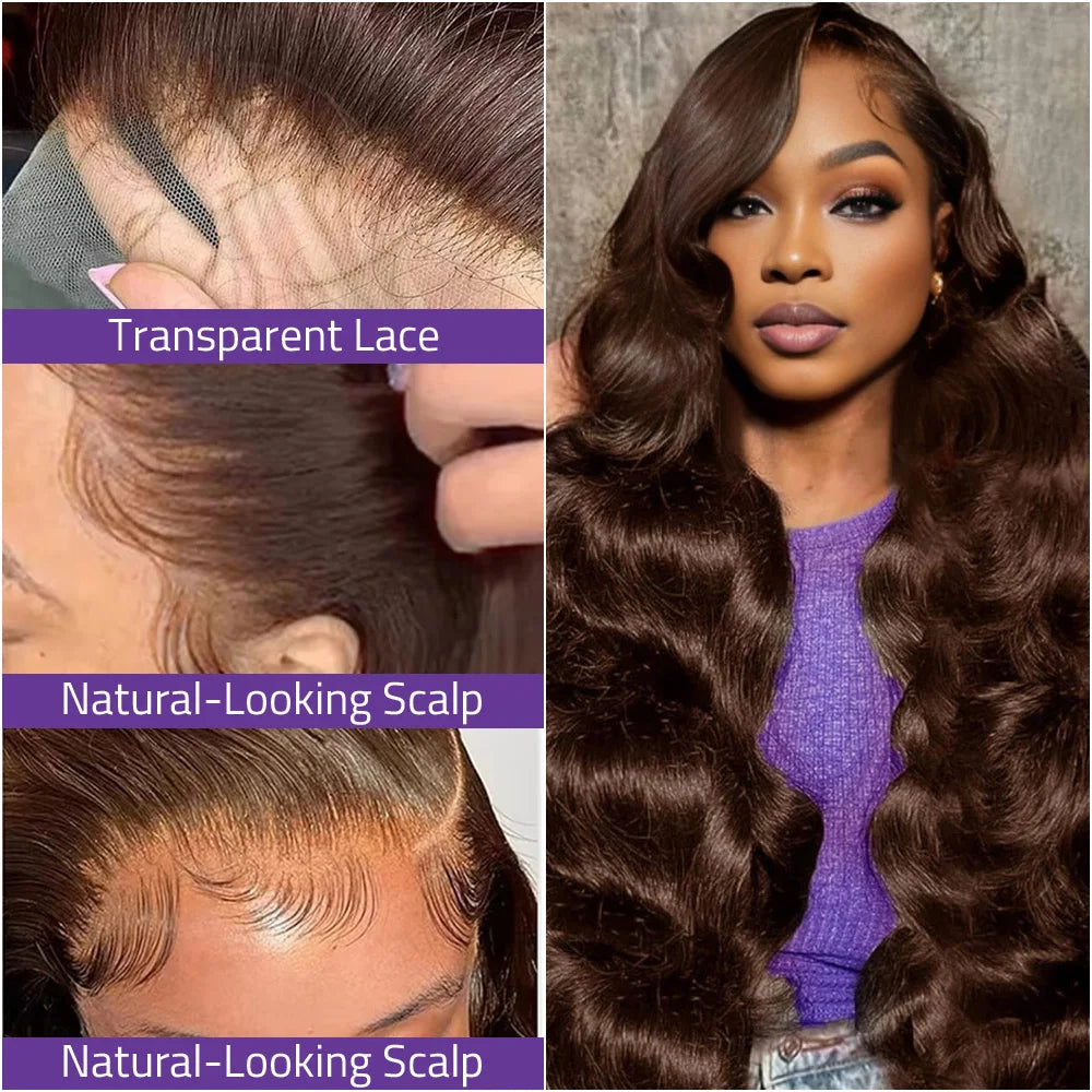 Chocolate Brown Front Lace Wig 13x6 Transparent Lace Front Wig Body Wave Colored 100%  Human Hair Wig 220 Density 13x4 Lace Wigs