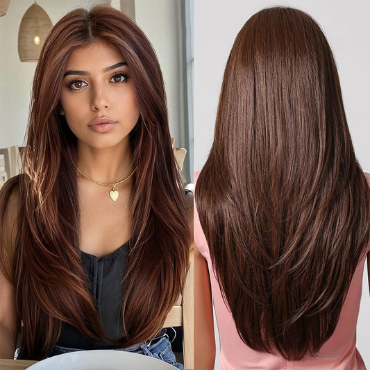 Chocolate Brown Bone Straight Wig 13X6 HD Lace Front Human Hair Wig 40 Inch 13X4 Lace Frontal Colored 200% Density Wig For Women