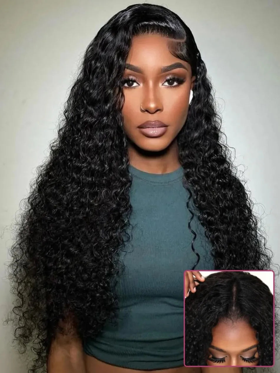 Curly V Part Wigs Human Hair Brazilian For Black Women Upgrade U Part Wigs No Sew No Glue 220% Density Human Hair Wigs Deep Wave