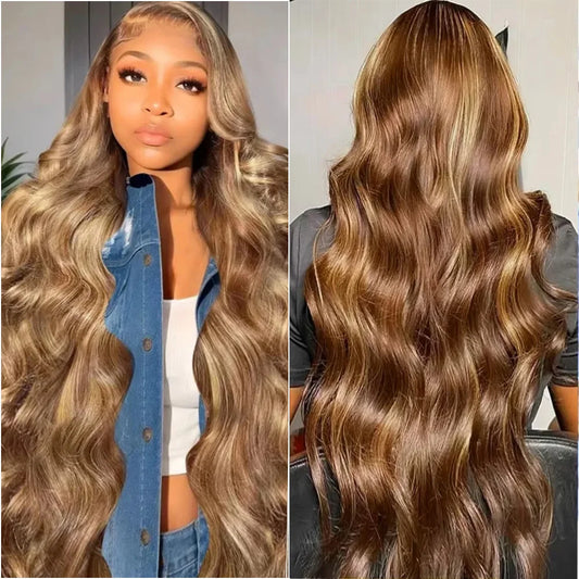 P4/27 Colored  Body Wave Lace Wigs 200% Density Brazilian Human Hair Wigs 13X4 13X6 HD Transparent Lace Wigs For Women