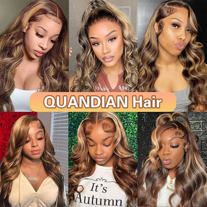 4/27 Highlight Ombre Wig Human Hair Body Wave 13x6 Lace Front Wig Pre Plucked Transparent Lace Frontal Wigs 200% Density 30 Inch