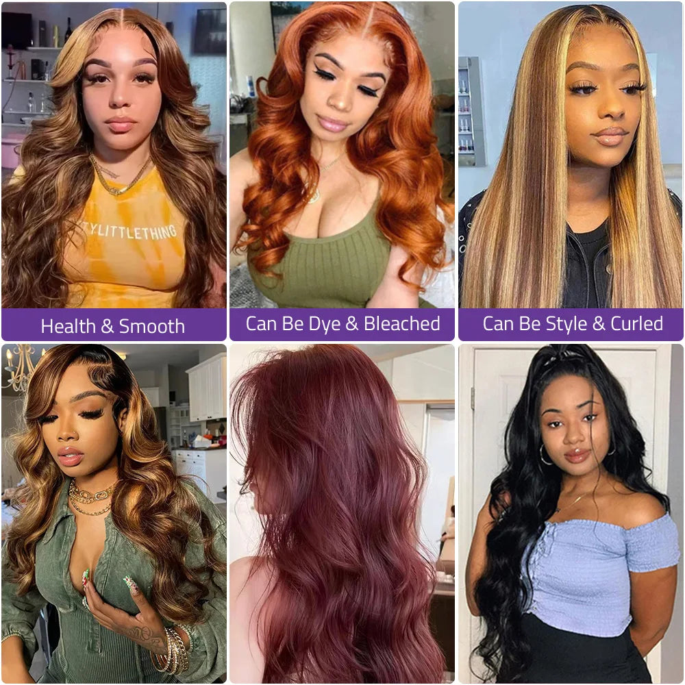 Blonde Highlight Body Wave Lace Wig 13X4 13x6 HD Transparent Lace Frontal 100% Human Hair Wig For Women Hightlight P4/27 Wig .