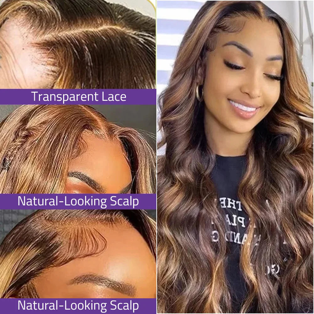 P4/27 Body Wave Blonde Brown Wig 100% Human-Hair 13x4 Transparent Lace Wig13x6 Hd Lace Fronta Wig 36 Inch PrePlucked Wig On Sale