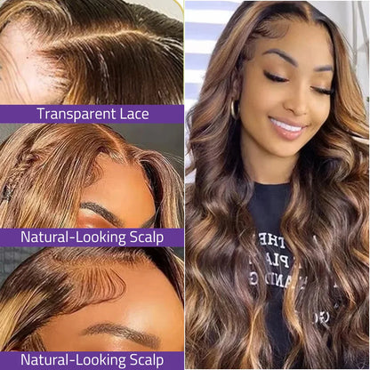 P4/27 Body Wave Blonde Brown Wig 100% Human-Hair 13x4 Transparent Lace Wig13x6 Hd Lace Fronta Wig 36 Inch PrePlucked Wig On Sale