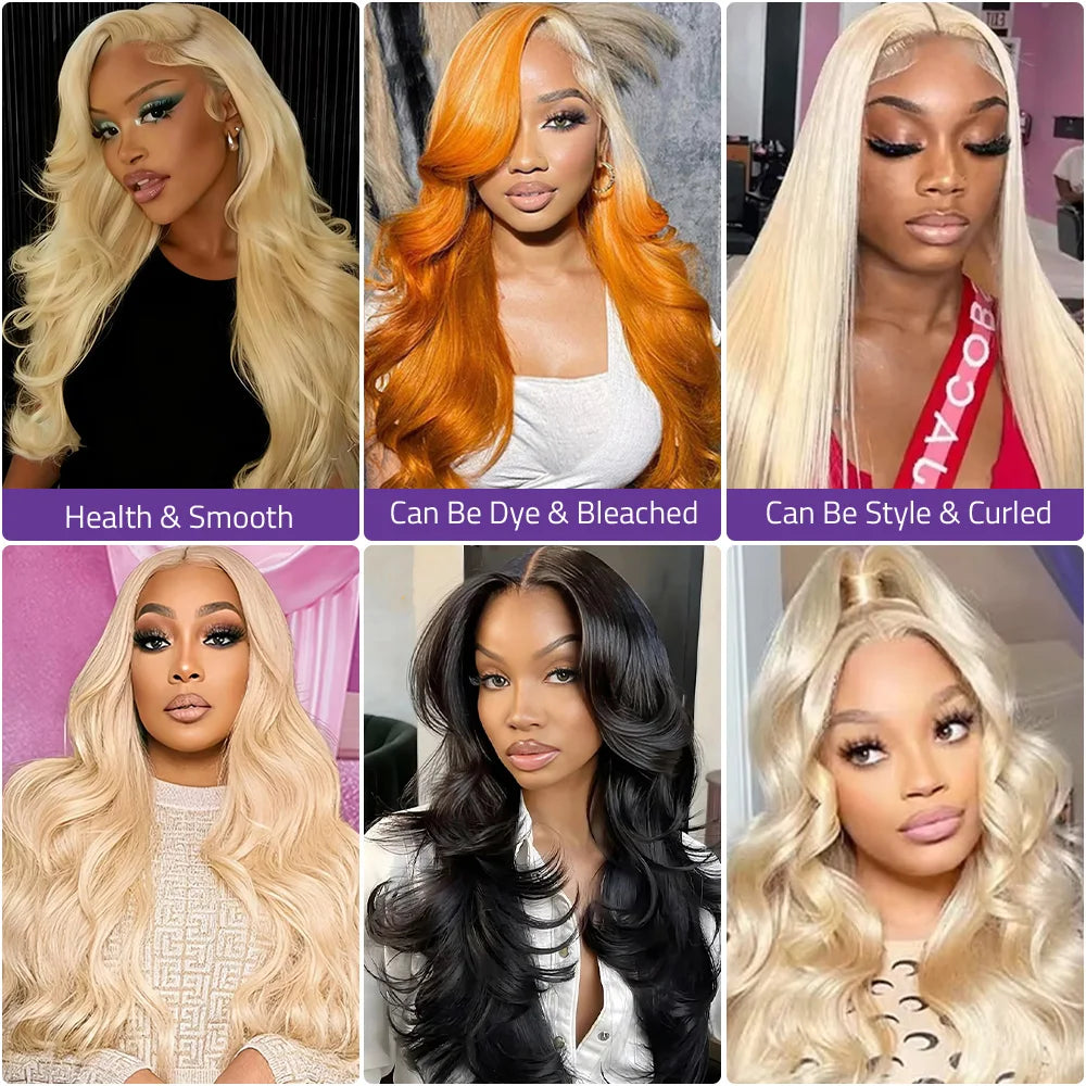 613 HD Frontal Lace Blonde Wig 13X6 Transparent Lace Front 40Inch Brazilian Hair Wig 13x4 HD Front Lace Body Wave Human Hair Wig