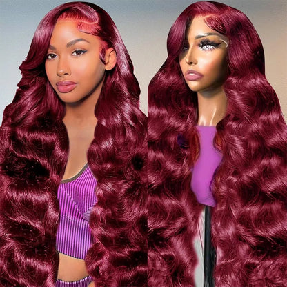 #99j Burgundy Body Wave 100% Human Hair Wig with 13x6 HD Lace Frontal and 13x4 Transparent Lace Front Wig,Great value on sale.
