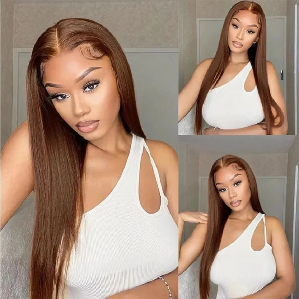 Chocolate Brown Bone Straight Wig 13X6 HD Lace Front Human Hair Wig 40 Inch 13X4 Lace Frontal Colored 200% Density Wig For Women