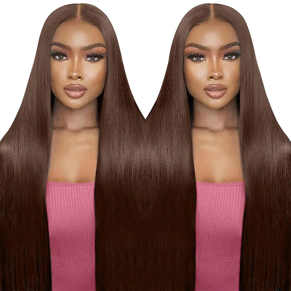 13x4 Transparent Lace Front Wigs Chocolate Brown Straight Human Hair Wig For Women 13x6 Hd Lace Frontal Wig Can Curled And Dyed.