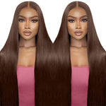 13x4 Transparent Lace Front Wigs Chocolate Brown Straight Human Hair Wig For Women 13x6 Hd Lace Frontal Wig Can Curled And Dyed.