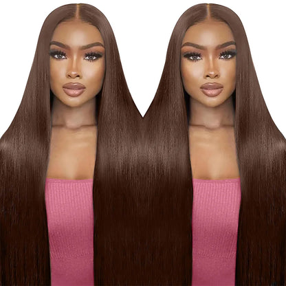 13x4 Transparent Lace Front Wigs Chocolate Brown Straight Human Hair Wig For Women 13x6 Hd Lace Frontal Wig Can Curled And Dyed.