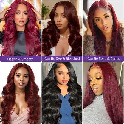 99j Burgundy Body Wave Lace Wig 13x6 Transparent Lace Front Human Hair Wig 13x4  HD Lace 18-40 Inch Brazilian Hair Wig For Women