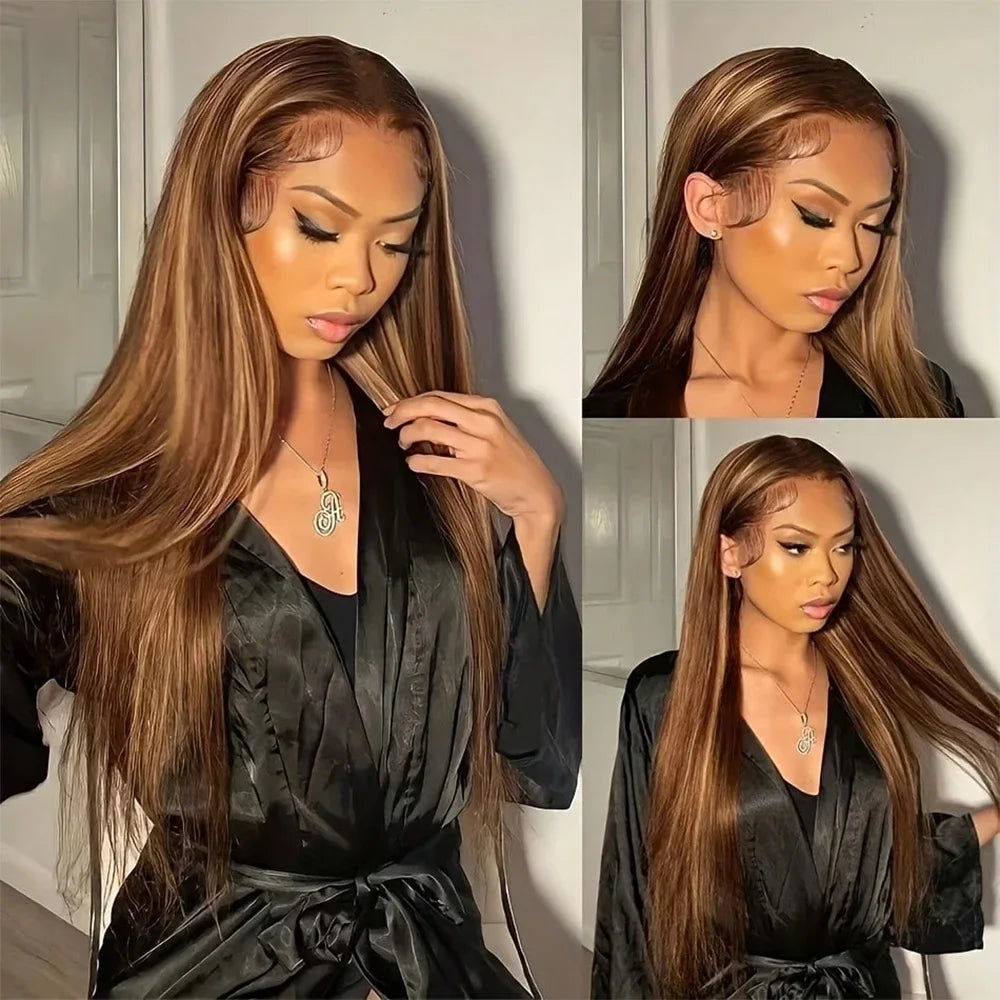 200 Density P4/27 Straight Frontal Lace Wig 13x6 HD Transparent Lace Wig 36Inch  Lace Real Brazilian Human Hair Wig For Women